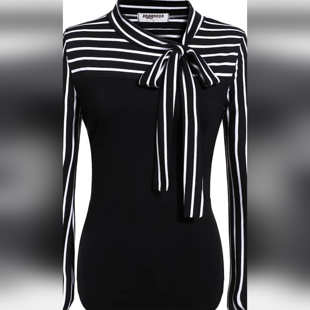 Women's Longsleeve Pullover Black & White Top by Zeagoo. Size M, 100% polyester. - Picture 1 of 10